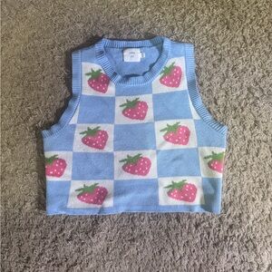 Strawberry Patterned Blue Crop Top Size M